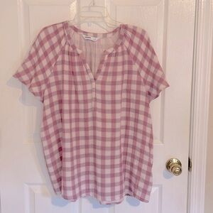 SONOMA short Flutter sleeve Pink & White check Design V Neck Top Size XL